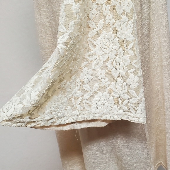 𝅺UMGEE USA Cream Lace Bell Sleeve Keyhole Pleated Bust Boho Midi Dress Small - Picture 5 of 11